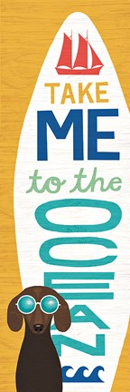 Framed Beach Bums Dachshund Surf Board Print