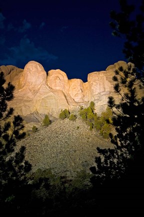 Framed Mount Rushmore National Memorial Lit Up, South Dakota Print