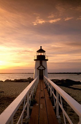 Framed Brant Point lighthouse at Dusk, Nantucket Print