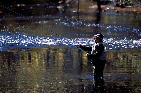 Framed Fly Fisherman on the Lamprey River Below Wiswall Dam, New Hampshire Print