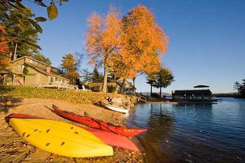 Framed Kayaks at Lake Winnipesauke, New Hampshire Print