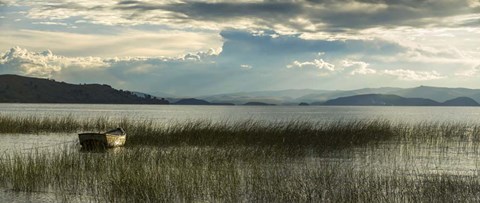 Framed Boat at Rest on Lake Titicaca, Bolivia Print