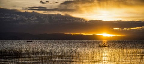 Framed Sunset over Copacabana, Lake Titicaca, Bolivia Print
