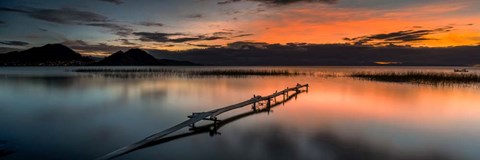 Framed Weathered Jetty at Sunset, Copacabana, Lake Titicaca, Bolivia Print