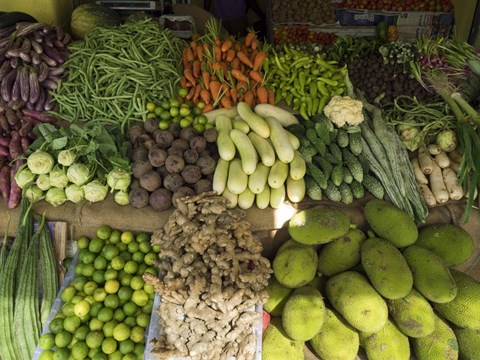 Framed Vegetables for Sale on Main Street Market, Galle, Southern Province, Sri Lanka Print