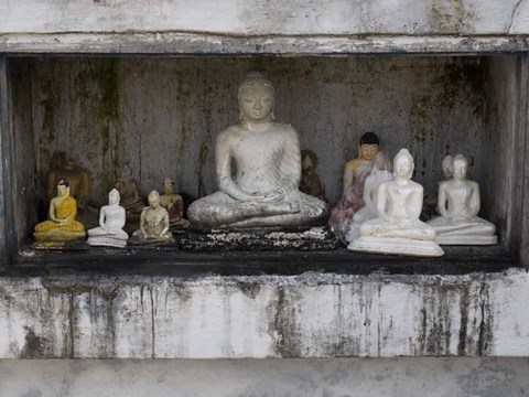 Framed Niche at Ruwanwelisaya Dagoba filled with Buddha statues as offerings, Anuradhapura, Sri Lanka Print