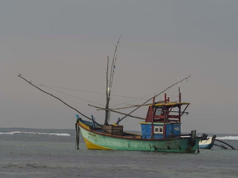 Framed Fishing Boat at Anchor, Matara, Southern Province, Sri Lanka Print