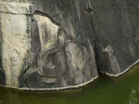 Framed Elephant Carved into Rock, Anuradhapura, Sri Lanka Print