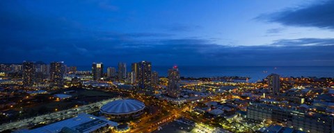 Framed Downtown Honolulu at Night, Oahu, Hawaii Print
