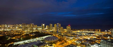 Framed Downtown Honolulu Lit-Up at Night, Oahu, Hawaii Print