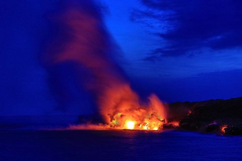 Framed Lava Flowing Into Ocean, Hawaii Volcanoes National Park, Big Island, Hawaii Print