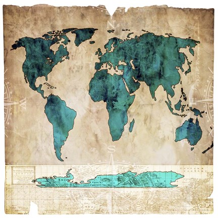 Framed Sea Map I Print