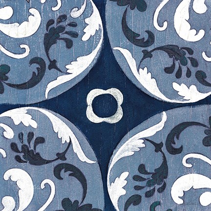 Framed Coast Lines II Indigo and Cream Print