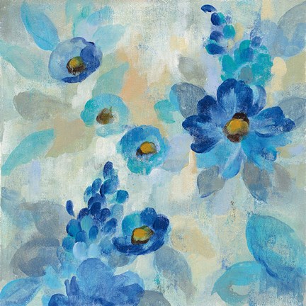 Framed Blue Flowers Whisper III Print