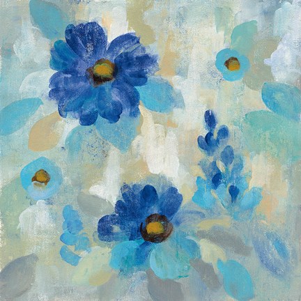 Framed Blue Flowers Whisper II Print