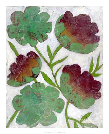 Framed Verdigris Blooms I Print
