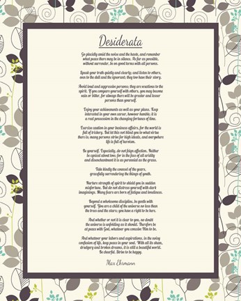 Framed Desiderata Leaf Pattern Frame Light Print