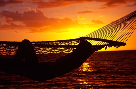 Framed Hammock and Sunset, Denarau Island, Fiji Print