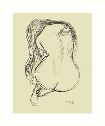 Framed Seated Nude Woman Study Print