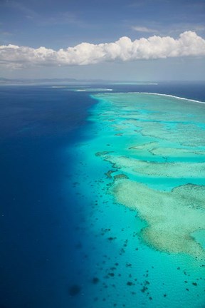 Framed Ariel View of Malolo Barrier Reef and Malolo Island, Fiji Print