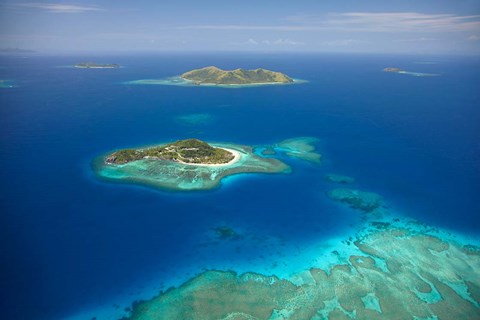 Framed Matamanoa Island and coral reef, Mamanuca Islands, Fiji Print