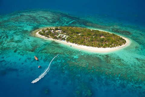 Framed Treasure Island Resort and boat, Mamanuca Islands, Fiji Print