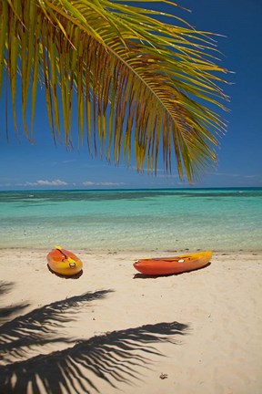 Framed Kayaks on the beach, Mamanuca Islands, Fiji Print