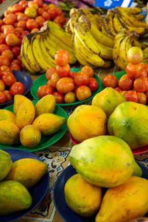 Framed Pawpaw/Papaya, tomatoes and bananas, Sigatoka Produce Market, Sigatoka, Coral Coast, Viti Levu, Fiji Print