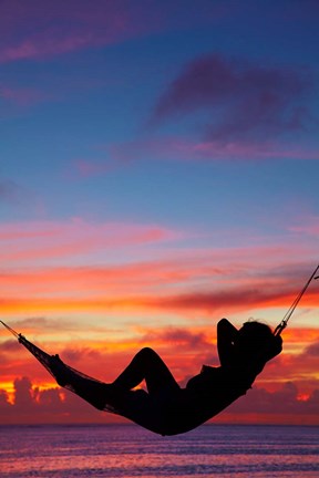 Framed Woman in hammock at sunset, Coral Coast, Viti Levu, Fiji Print