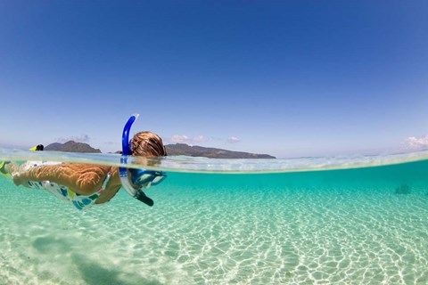 Framed Woman snorkeling, Beqa Island, Fiji Print