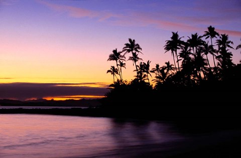 Framed Fiji Islands, Tavarua, Palm trees and sunset Print