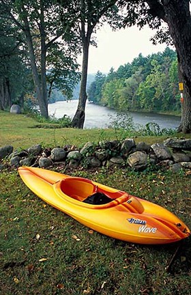 Framed Kayak on Housatonic River, Litchfield Hills, Housatonic Meadows State Park, Connecticut Print