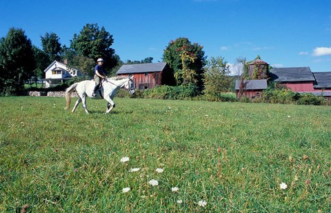 Framed Woman Riding Horseback on Skiff Mountain, Litchfield Hills, Connecticut Print