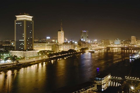 Framed Night View of the Nile River, Cairo, Egypt Print