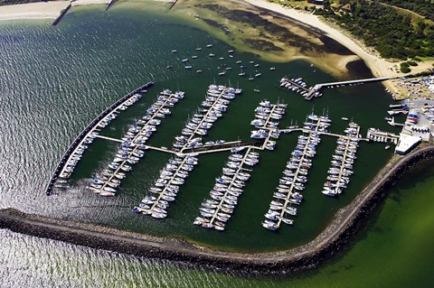 Framed WWI Submarine Wreck and Marina, Port Phillip Bay, Melbourne, Victoria, Australia Print