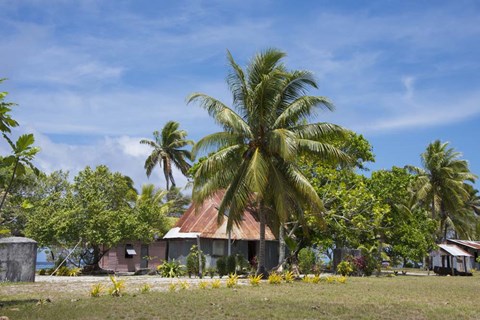 Framed Fiji, Southern Lau Group, Island of Fulanga. Village of Fulanga. Typical village home. Print