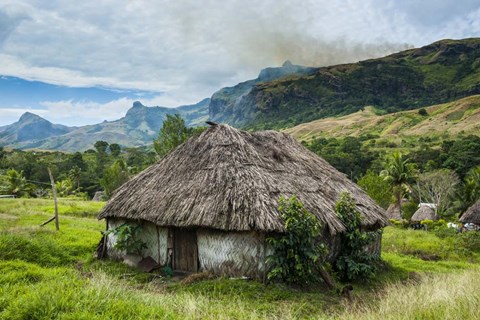 Framed Traditional thatched roofed huts in Navala in the Ba Highlands, Fiji Print