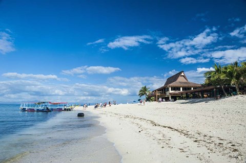 Framed Beach restaurant on Beachcomber Island, Mamanucas Islands, Fiji, South Pacific Print