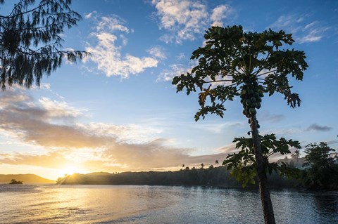Framed Sunset over the beach of resort, Nacula Island, Yasawa, Fiji, South Pacific Print