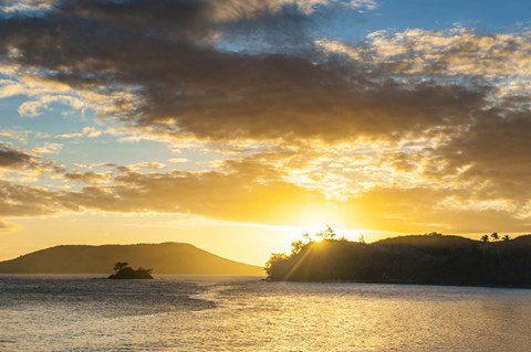 Framed Sunset over the beach, Nacula Island, Yasawa, Fiji Print