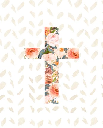 Framed Orange Floral Cross Print