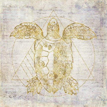 Framed Turtle Geometric Gold Print
