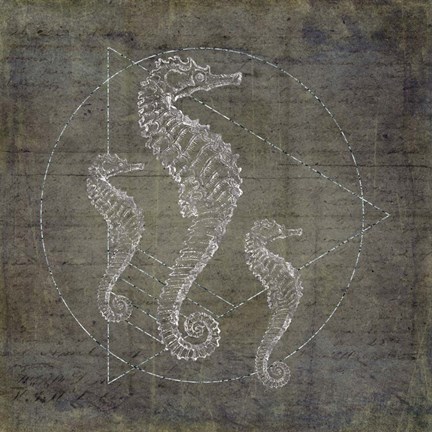 Framed Seahorse Geometric Silver Print
