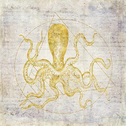 Framed Octopus Geometric Gold Print