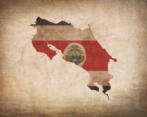 Framed Map with Flag Overlay Costa Rica Print