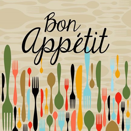 Framed Bon Appetit Cutlery Beige Print