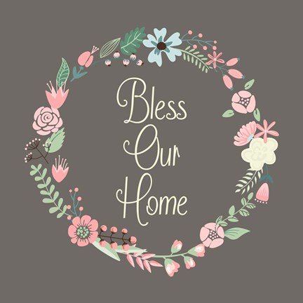 Framed Bless Our Home Floral Brown Print