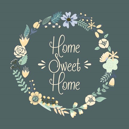 Framed Home Sweet Home Floral Teal Print