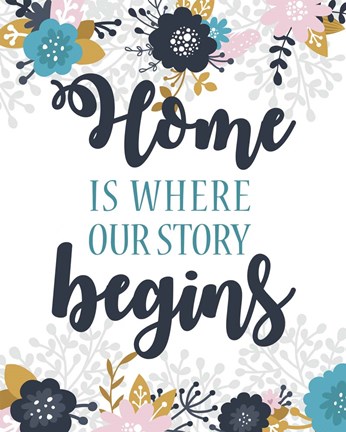 Framed Home Is Where Our Story Begins-Blue Floral Print