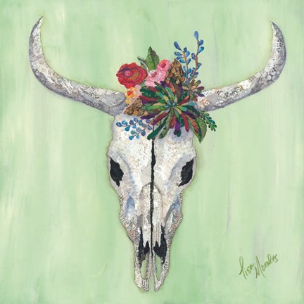 Framed Floral Bull Skull Print